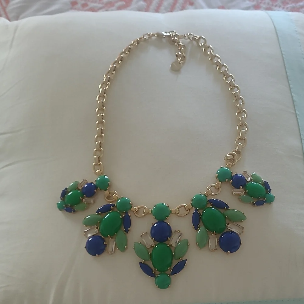 Stella & Dot Gold Necklace with Green and Blue Accents - Picture 1 of 3